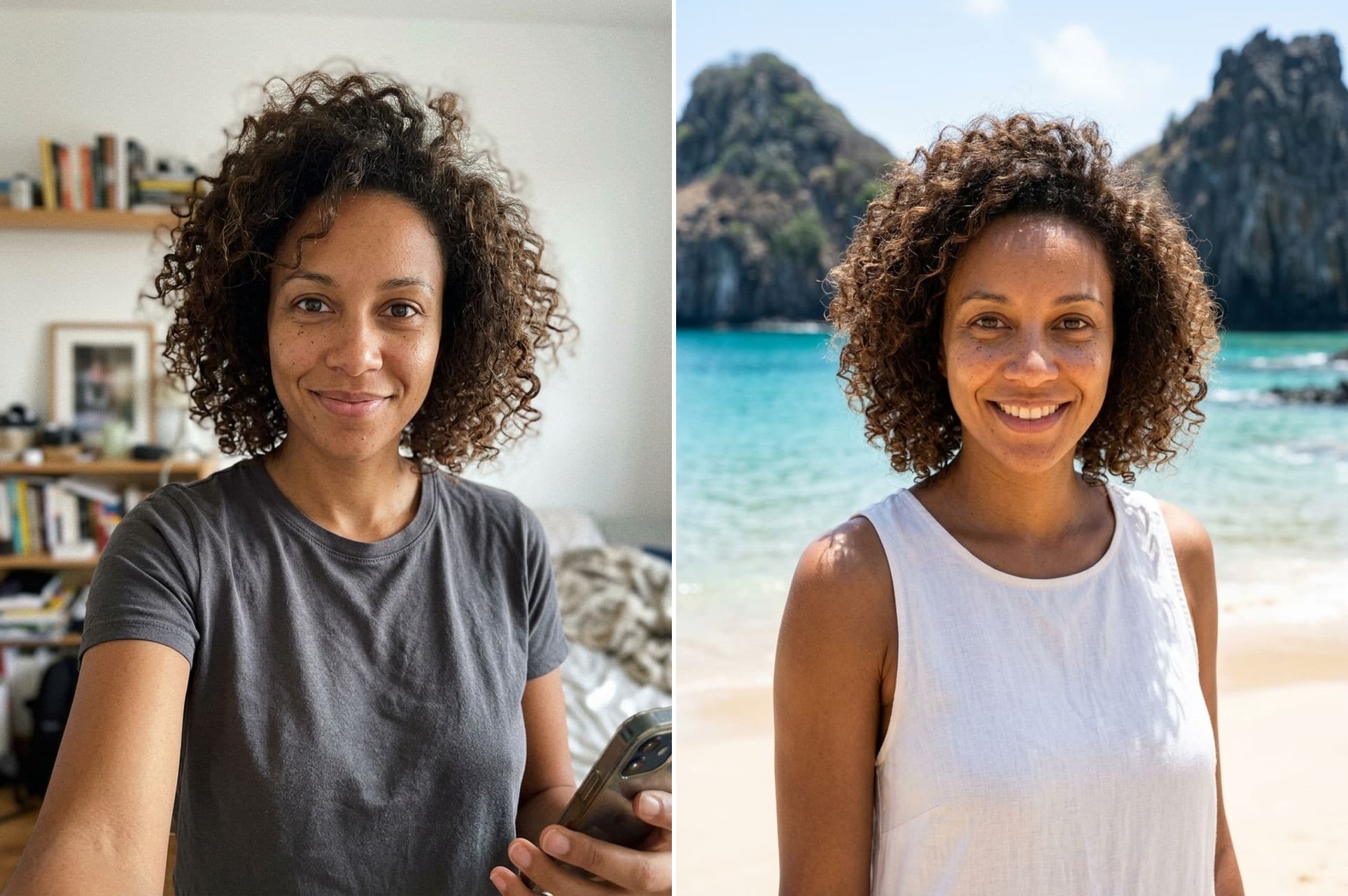 Antes e depois — viagem na praia